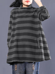Lässiges Rollkragen-Sweatshirt mit Streifen für Damen in Übergröße
