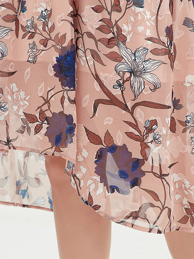 Plus Size Damen Blumen-Chiffon-Midikleid mit Gürtel