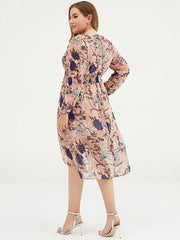 Plus Size Damen Blumen-Chiffon-Midikleid mit Gürtel