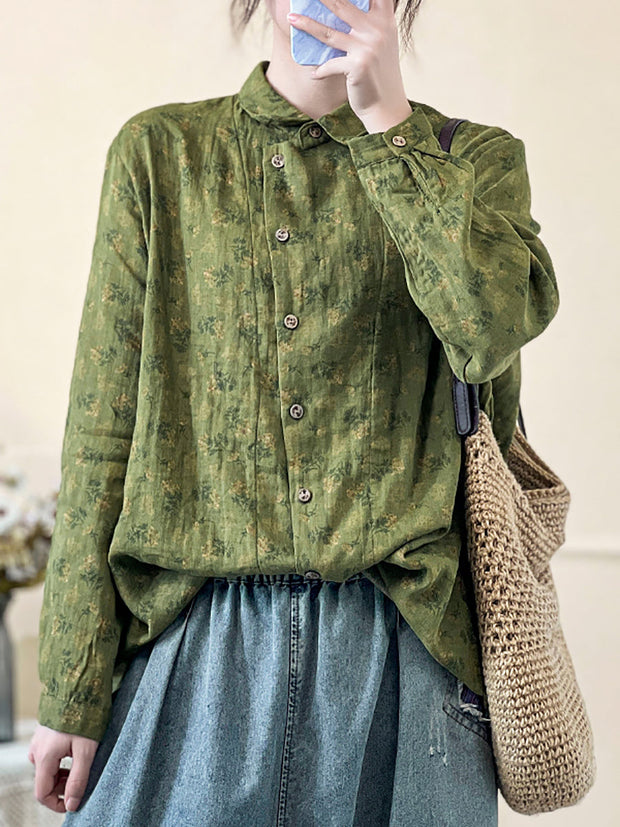 Plus Size Damen Herbst Vintage Floral Langarmshirt