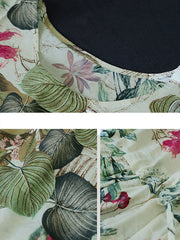 Plus Size - Summer Casual Floral Printed Cotton Sleeveless Pinafore Dress