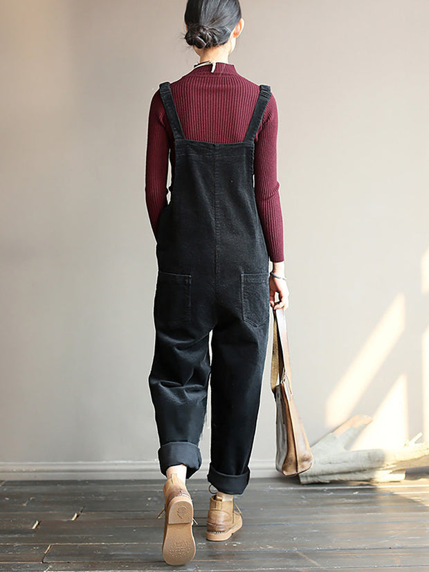 Plus Size Vintage Women Corduroy Loose Overall