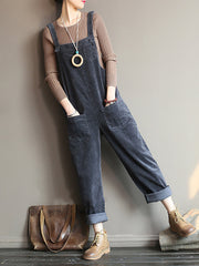 Plus Size Vintage Women Corduroy Loose Overall