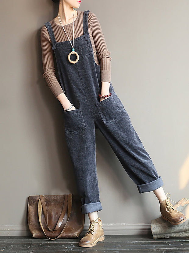 Plus Size Vintage Women Corduroy Loose Overall