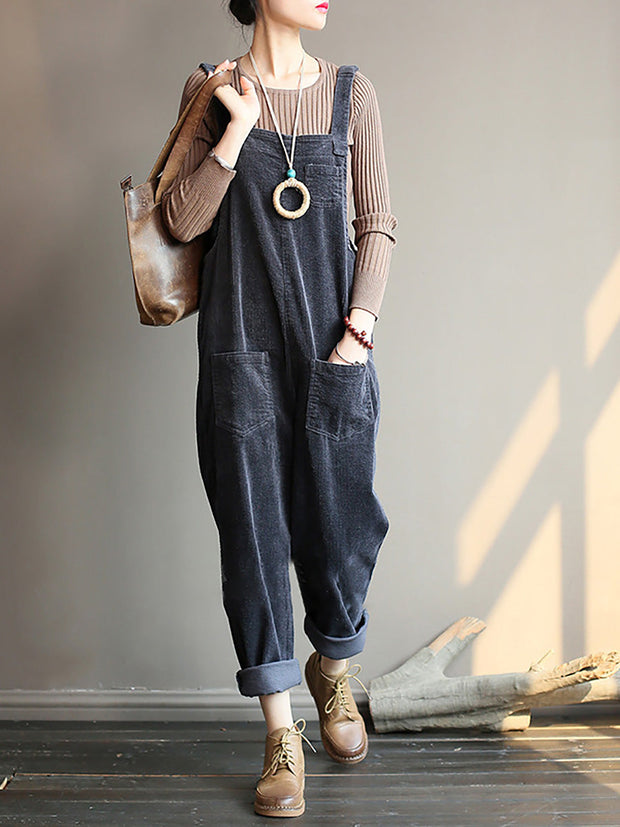 Plus Size Vintage Women Corduroy Loose Overall