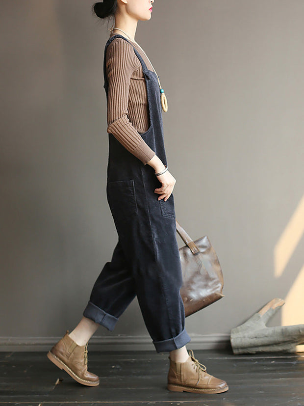 Plus Size Vintage Women Corduroy Loose Overall