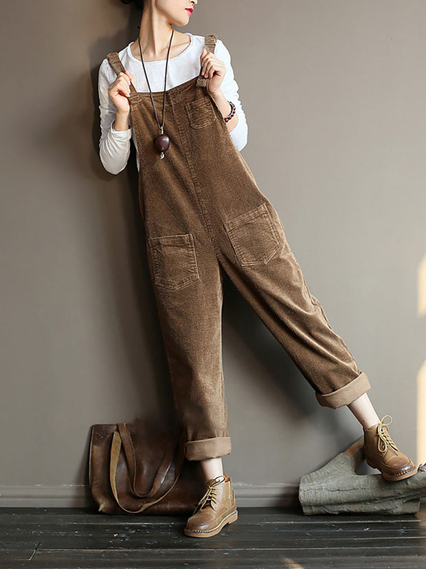 Plus Size Vintage Women Corduroy Loose Overall