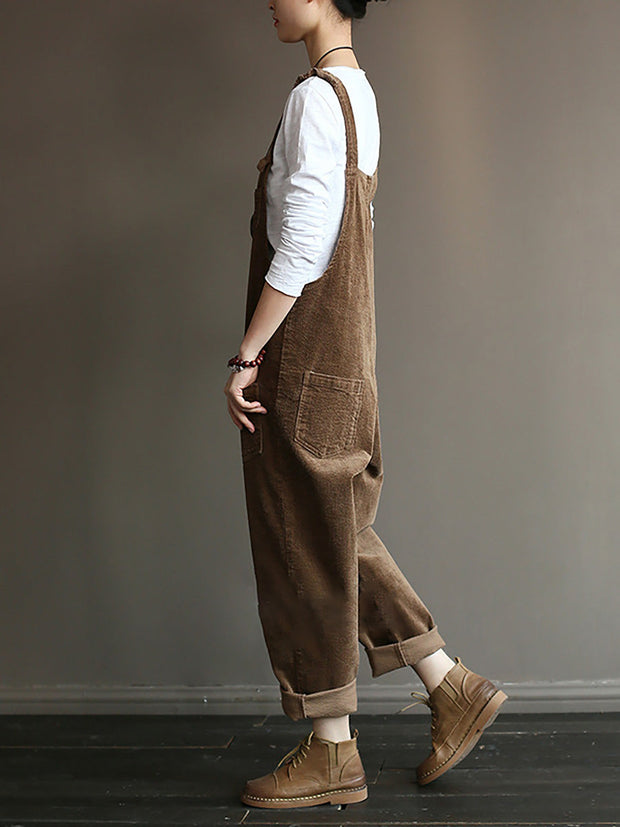 Plus Size Vintage Women Corduroy Loose Overall