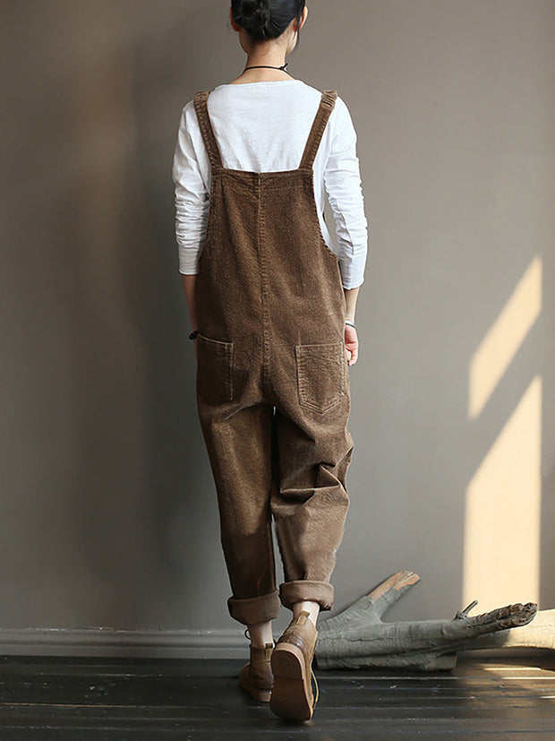 Plus Size Vintage Women Corduroy Loose Overall