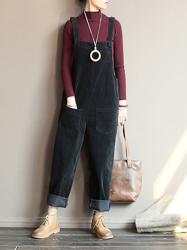 Plus Size Vintage Women Corduroy Loose Overall