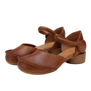 Women Retro Solid Soft Leather Buckle Shoes