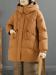 Women Winter Solid Warm Hooded Down Coat