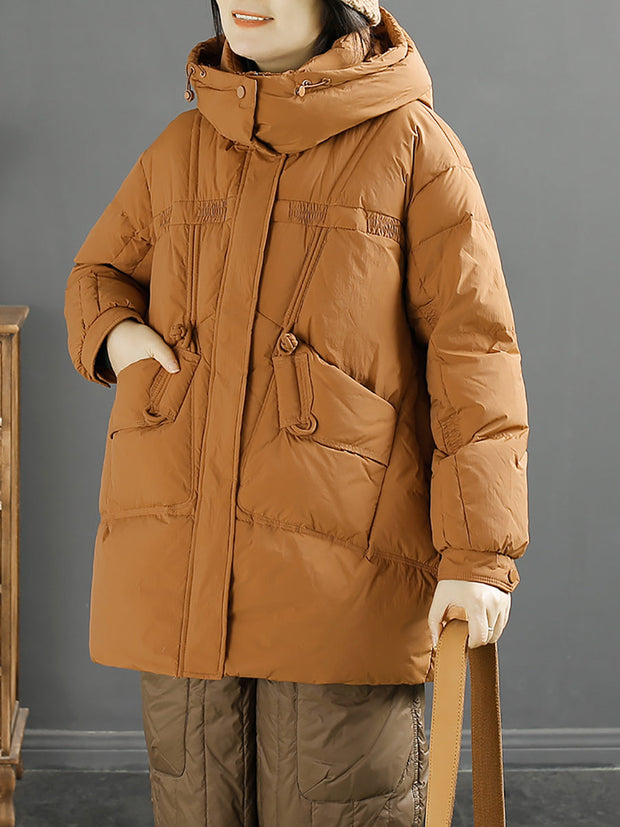 Women Winter Solid Warm Hooded Down Coat