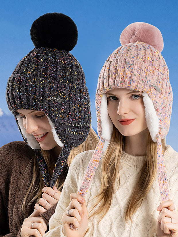 Women Winter Colorful Knitted Hair Ball Hat
