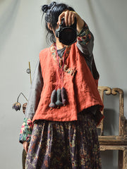 Women Ethnic Flower Spliced V-Neck Vest Coat
