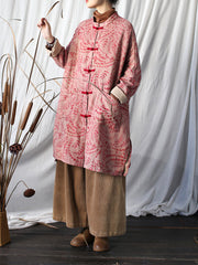 Women Ethnic Leaf Print Spring Long Shirt Coat