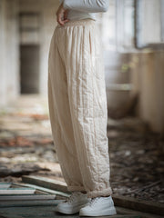 Women Winter Solid Stitching Linen Padded Harem Pants