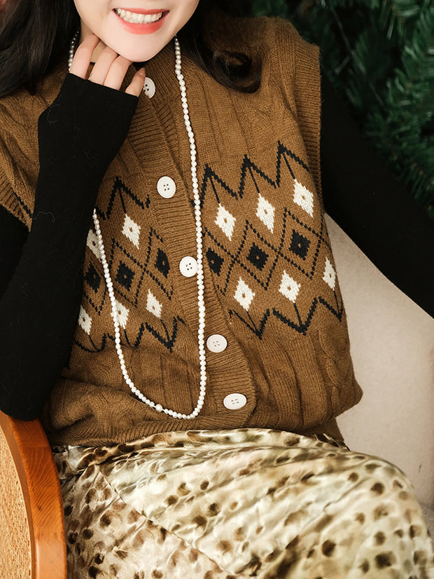 Women Winter Retro Geometric Knitted Vest