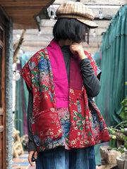 Damen Vintage Floral gespleißter Weste-Mantel mit V-Ausschnitt