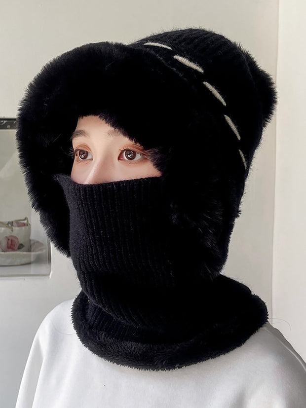 Women Fashion Solid Warm Plush Scarf Hat