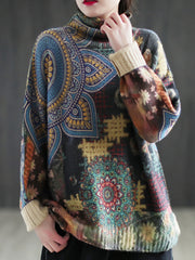 Loose Vintage Ethnic Print Pullover Women Sweater