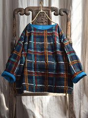 Women Winter Ethnic Floral Plaid Padded Coat