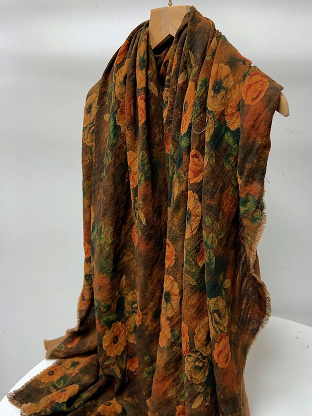 Women Ethnic Flower Tie-dye Autumn Scarf