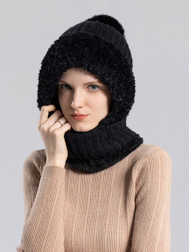 Winter Women Windproof Fleece Knitted Scarf Hat