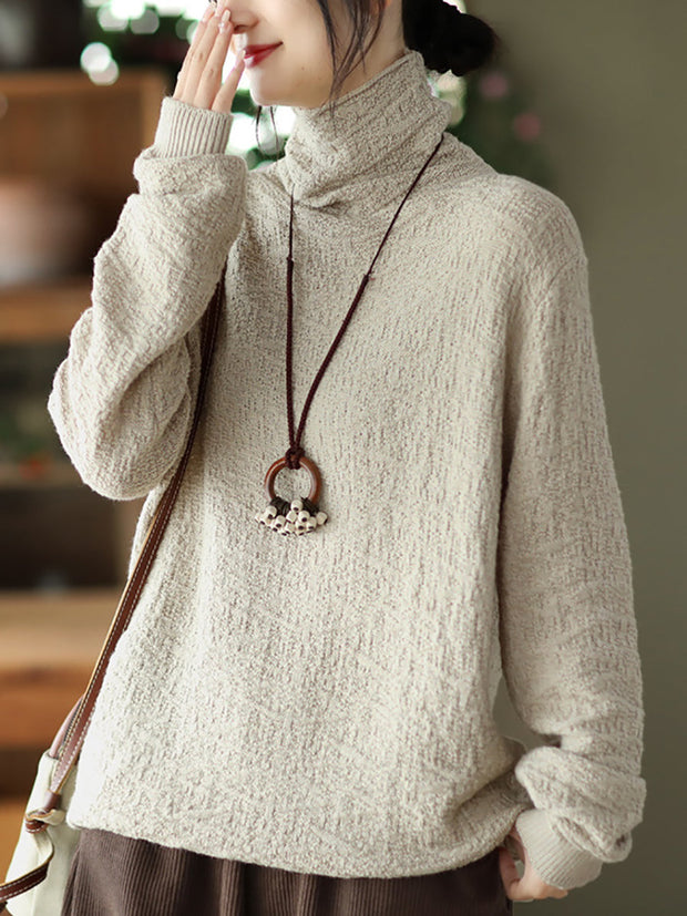 Women Casual Solid Soft Turtleneck Knitted Sweater