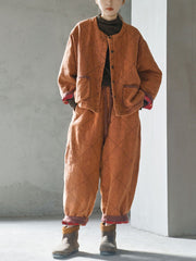 Plus Size Women Winter Vintage Linen Padded Coat/Pants