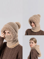 Winter Women Windproof Fleece Knitted Scarf Hat