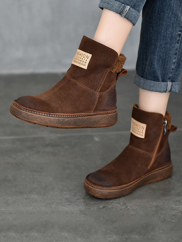 Women Winte Casual Fleece-lined Leather Boots