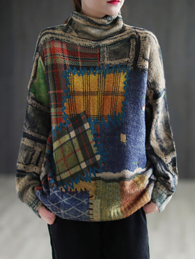 Lockerer Vintage-Pullover mit Ethno-Print für Damen