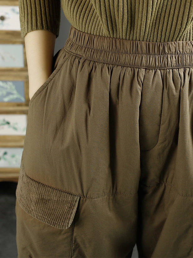 Plus Size Women Winter Retro Spliced Padded Harem Pants
