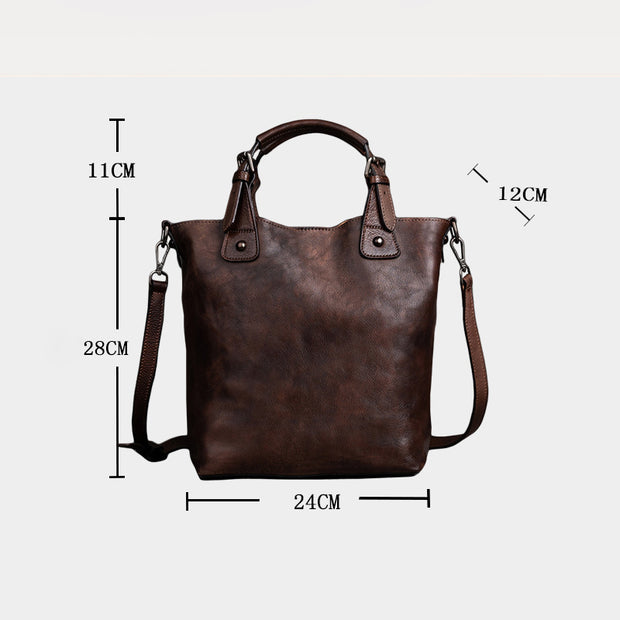 Vintage Solid Genuine Leather Handbag For Women
