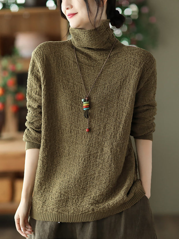 Women Casual Solid Soft Turtleneck Knitted Sweater