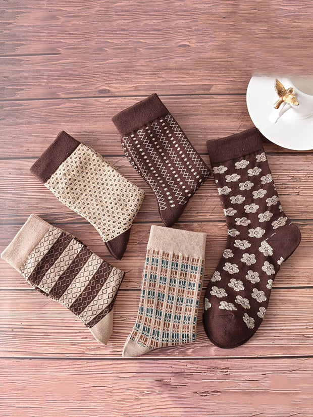 5 Pairs Women Vintage Jacquard Winter Socks