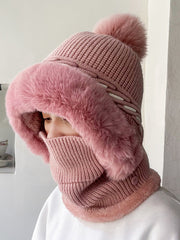 Women Fashion Solid Warm Plush Scarf Hat