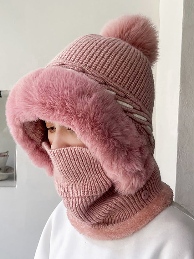 Women Fashion Solid Warm Plush Scarf Hat