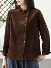 Plus Size Women Autumn Solid Croduroy Cardigan Shirt
