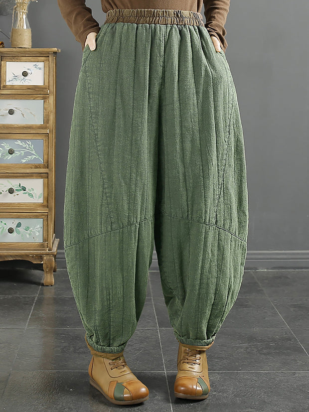 Women Retro Solid Thicken Padded Harem Pants