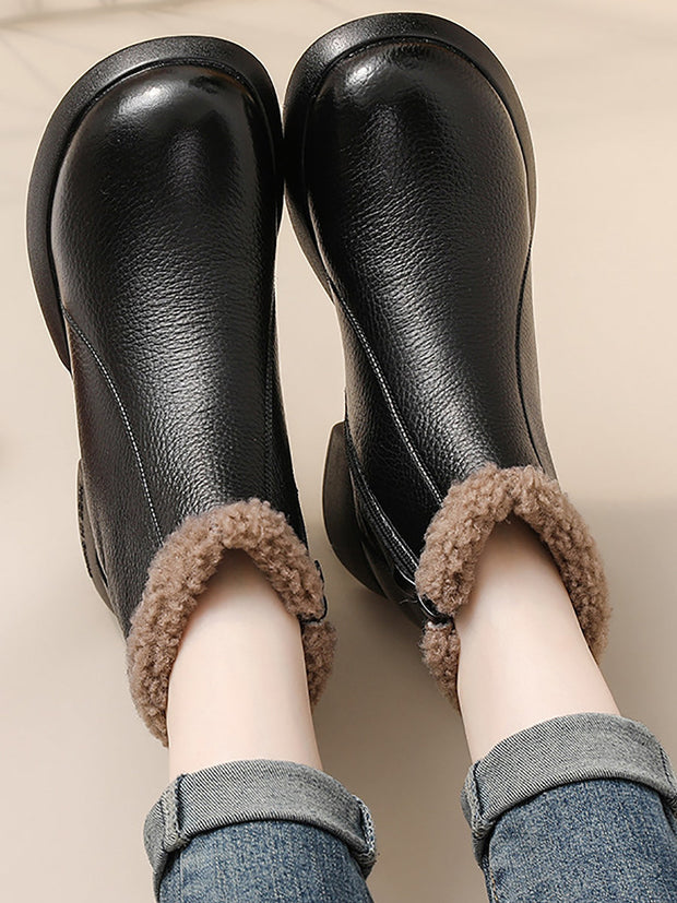 Women Elegant Soft Leather Fleece-lined Boots