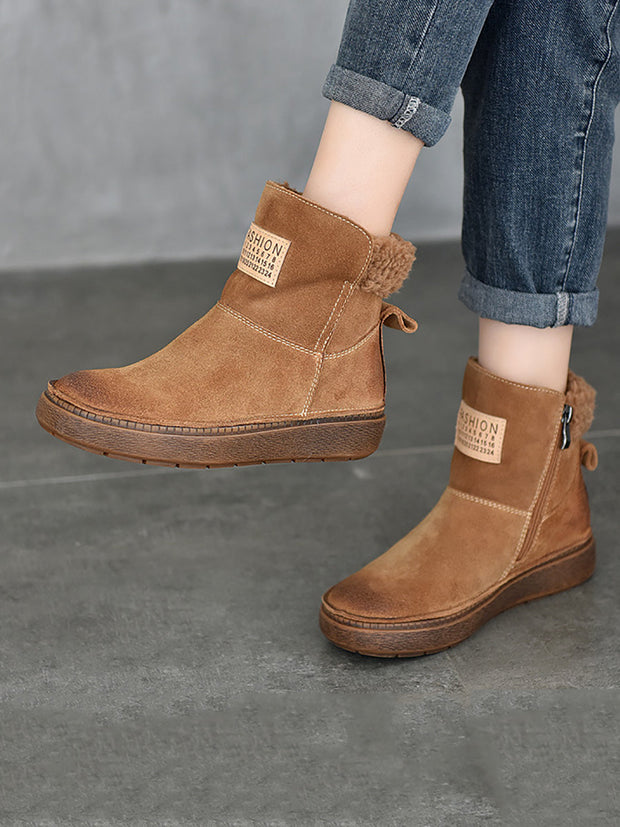 Women Winte Casual Fleece-lined Leather Boots