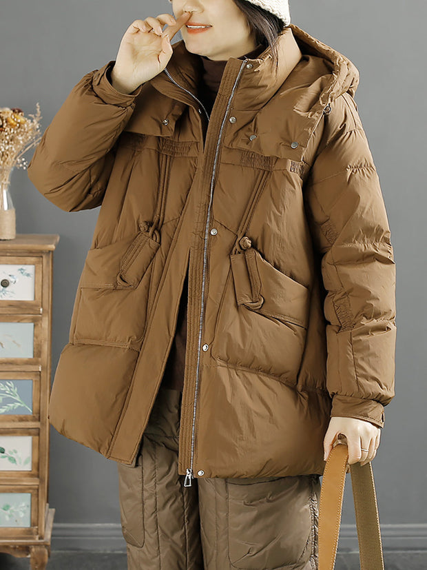 Women Winter Solid Warm Hooded Down Coat