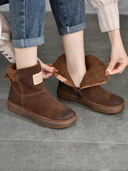 Women Winte Casual Fleece-lined Leather Boots