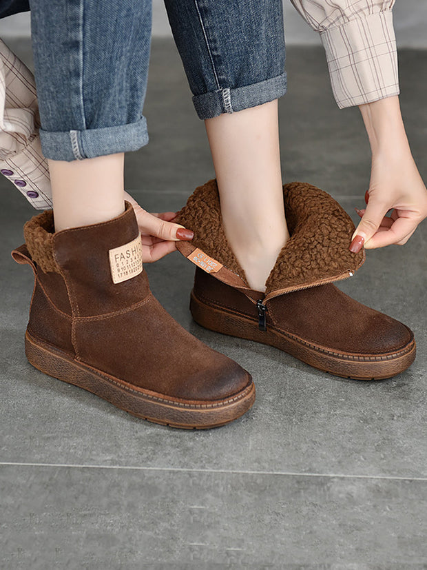 Women Winte Casual Fleece-lined Leather Boots
