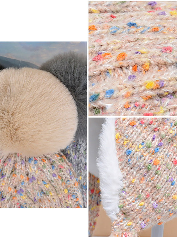 Women Winter Colorful Knitted Hair Ball Hat