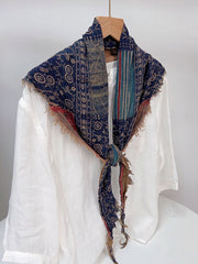 Women Vintage Flower Print Tassel Triangle Scarf