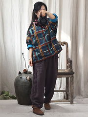 Women Winter Ethnic Floral Plaid Padded Coat