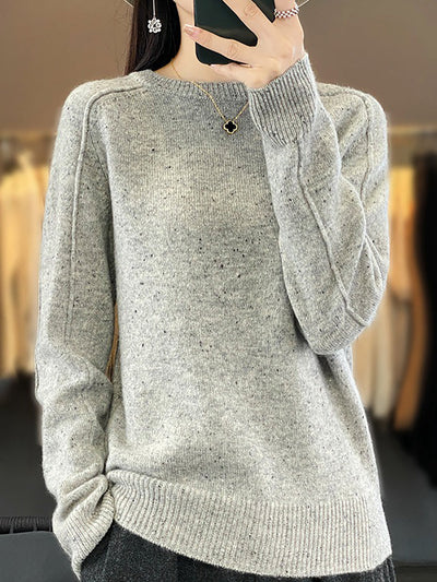 Women Casual Winter Solid Wool Knitted O-Neck Sweater